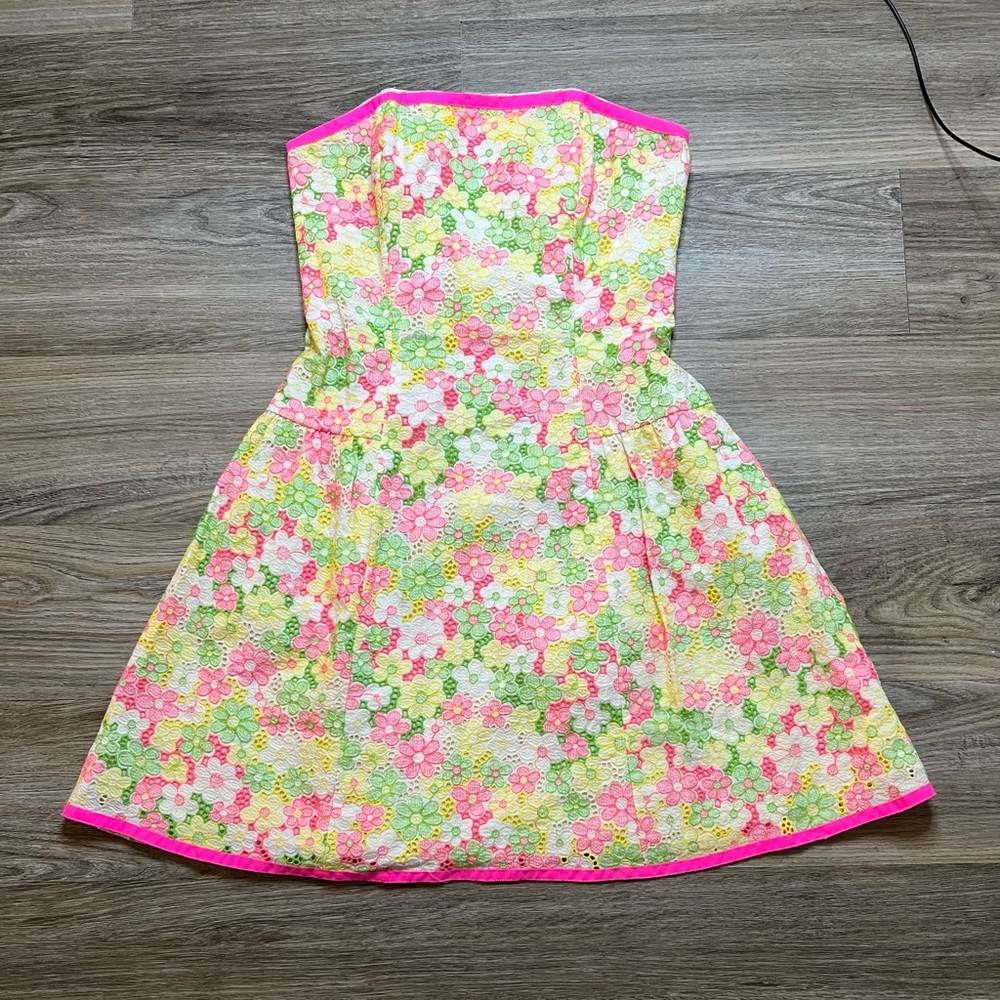 Lilly Pulitzer Floral Strapless Dress Sz.0- Pink, Green, Yellow